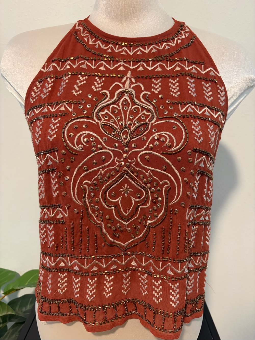 Forever 21 Rust Orange Embellished Halter Tank Top